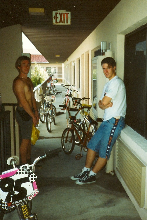 1990 Univofbmx training camp in Orlando Dale Holmes l and Nico Does r ready to go to the BMX track for training