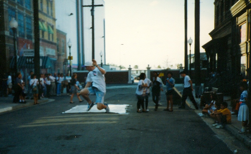 1990 Paul Roberts GBR showing off breakdancing
