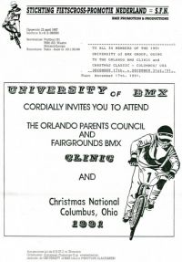 1991 2nd University of BMX Training Camp in Orlando and participation in the 6th NBL Christmas Classic in Columbus-Ohio USA